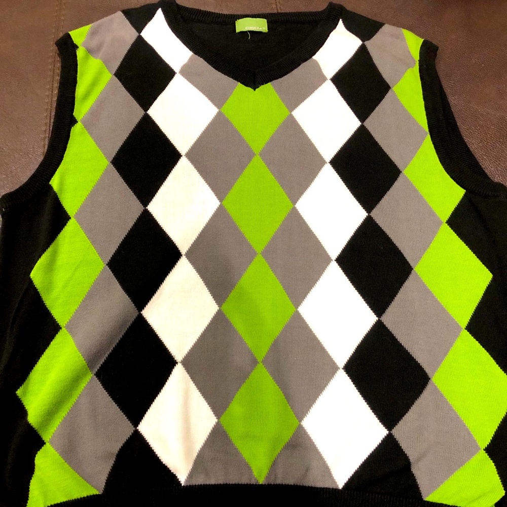 Plaid V neck sweater vest green